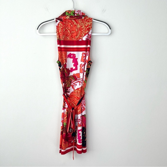 Vintage Y2k Cache Belted Printed Mini Dress Vacation Beach Tropical - Picture 4 of 7